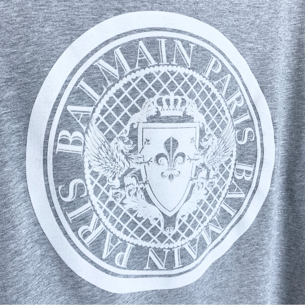 Balmain Flocked Coin Medallion Logo T-Shirt (Sz XL) Short Sleeve Tee Grey - Picture 8 of 16